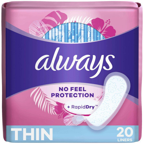 Always Regular Thin Pantiliner Unscented, 20 Count, 24 Per Case